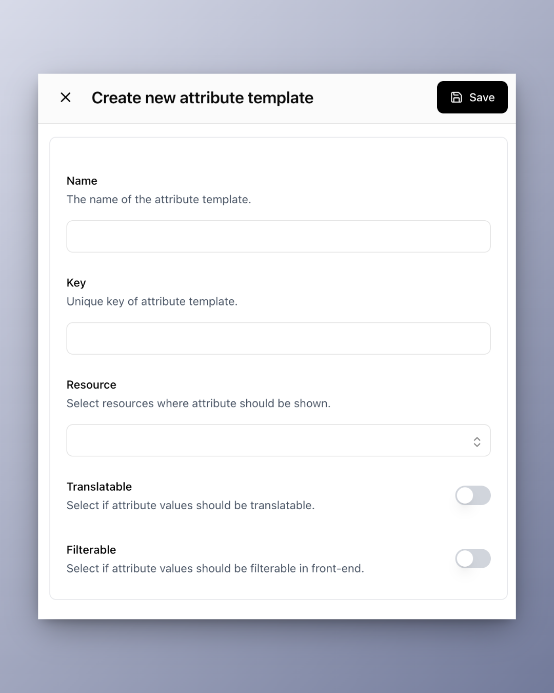 Create attribute template