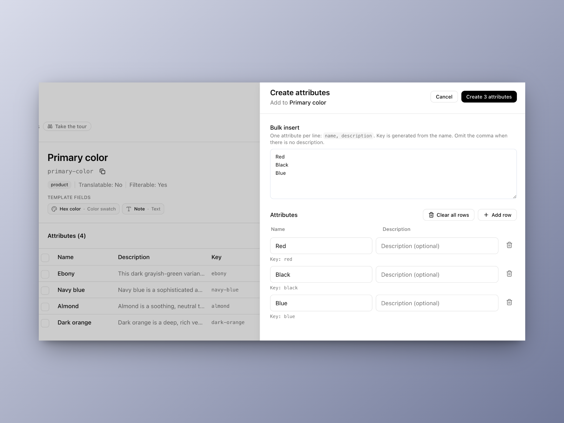 Create attribute template